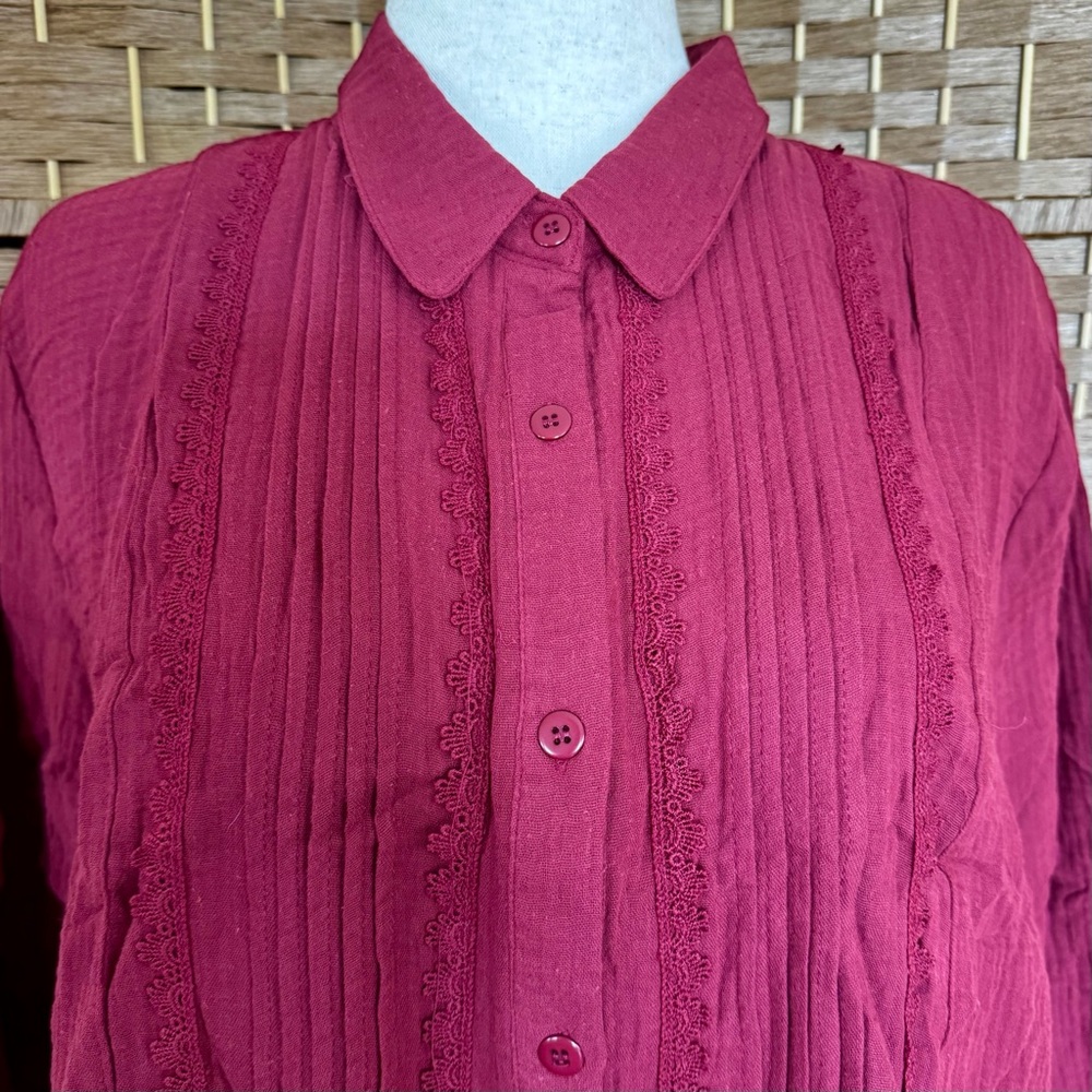 NWT merlot cotton LIV Los Angeles pinktuck blouse 1X - Picture 3 of 14